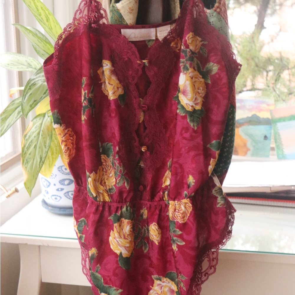 Delicates Floral Lace Chemise - Burgundy and Yellow